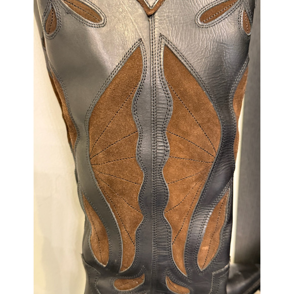 NEW ZARA BLACK BROWN LEATHER SUEDE COWBOY BOOTS SZ 39 8 8.5 - Picture 15 of 16